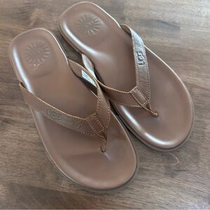 UGG Brown Leather Bennison II Flip Flops Mens 10